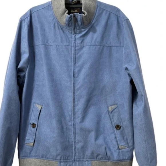 Tasso Elba Faux Suede Bomber Jacket Full Zip Up Men's Large Baby Powder Blue - Picture 3 of 13